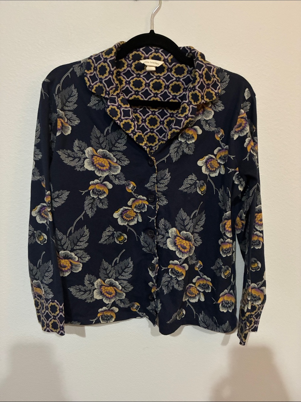 Vera Bradley Navy Floral Pajama Top with Yellow Accents - Picture 2 of 8